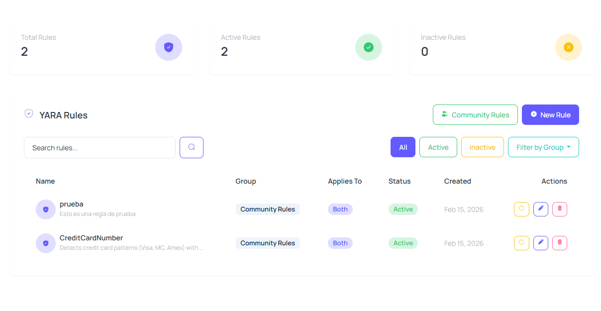 Gestión de reglas YARA en regulAI