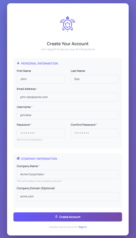 Registro de cuenta en regulAI